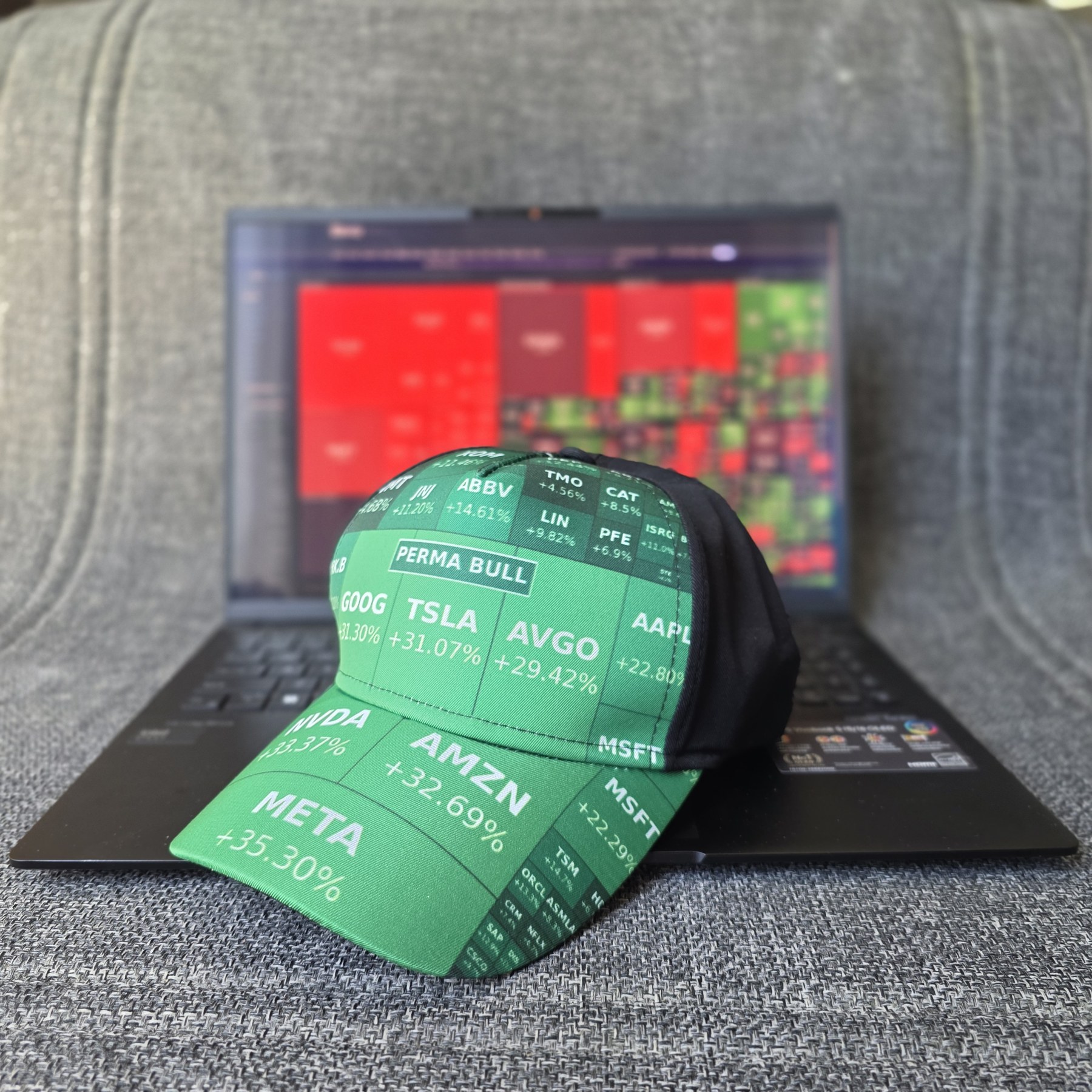 PERMA BULL cap on a desk